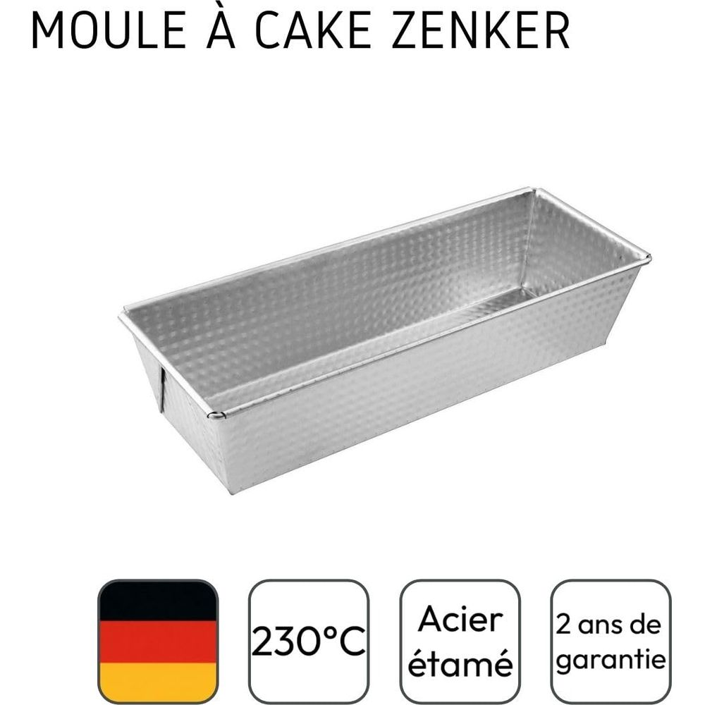 Ein rechteckiger Kuchenform aus glänzendem Metall mit strukturiertem Muster.