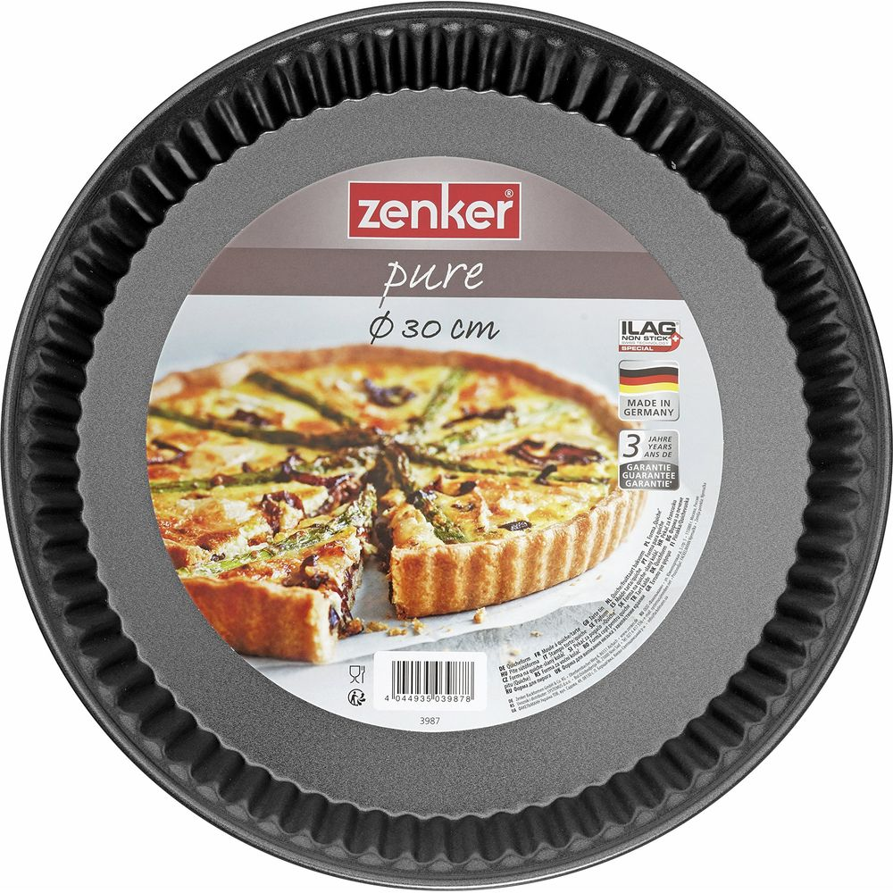 Zenker Kuchenform mit Quiche-Bild. 30 cm Durchmesser, Made in Germany.