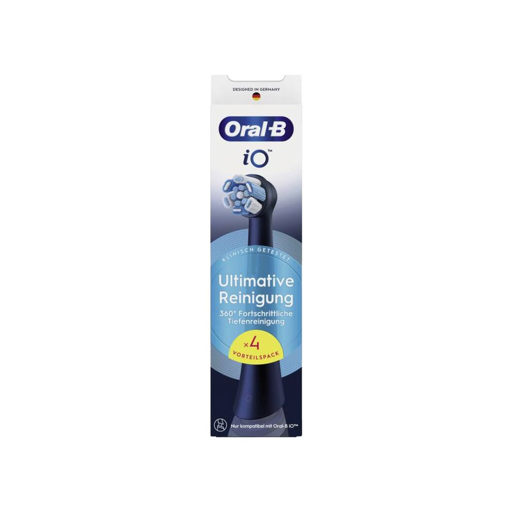 Confezione da 4 testine Oral-B iO, clinicamente testate, progettate in Germania.