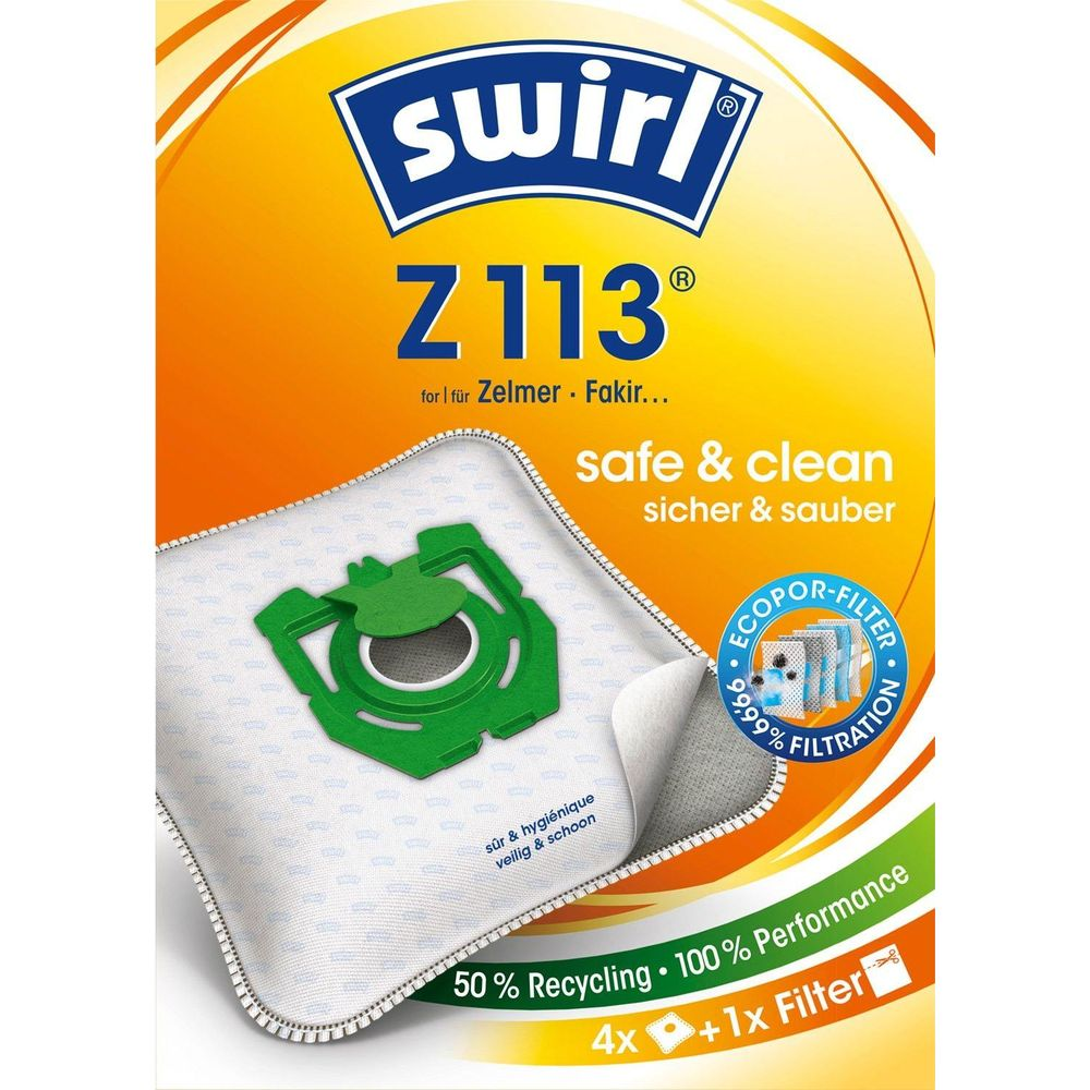Swirl Z113 Staubsaugerbeutel mit 99,99% Filtration, 50% Recycling.