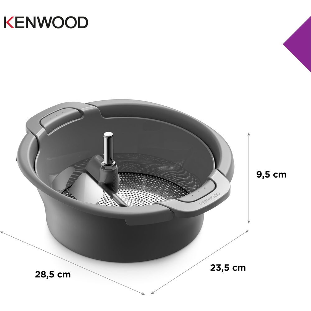 Ciotola Kenwood grigia con lama in metallo e dimensioni.