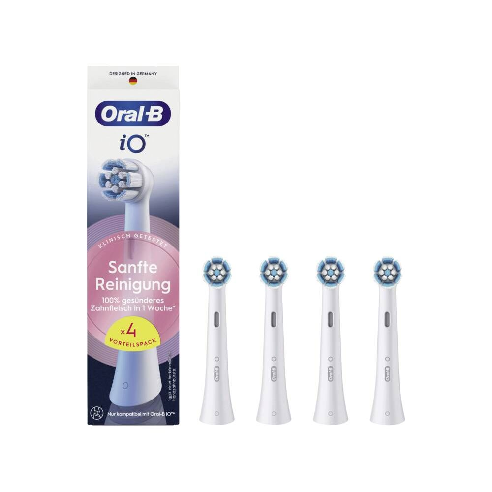 Oral-B iO Zahnbürstenkopf-Packung mit 4 Stück und einer einzelnen Zahnbürste