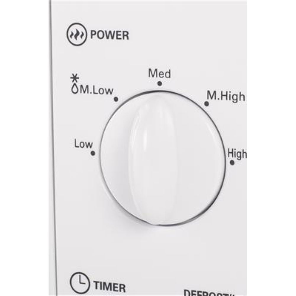 Un cadran blanc avec des réglages comme Power, M.Low, Low, Med, M.High et High.