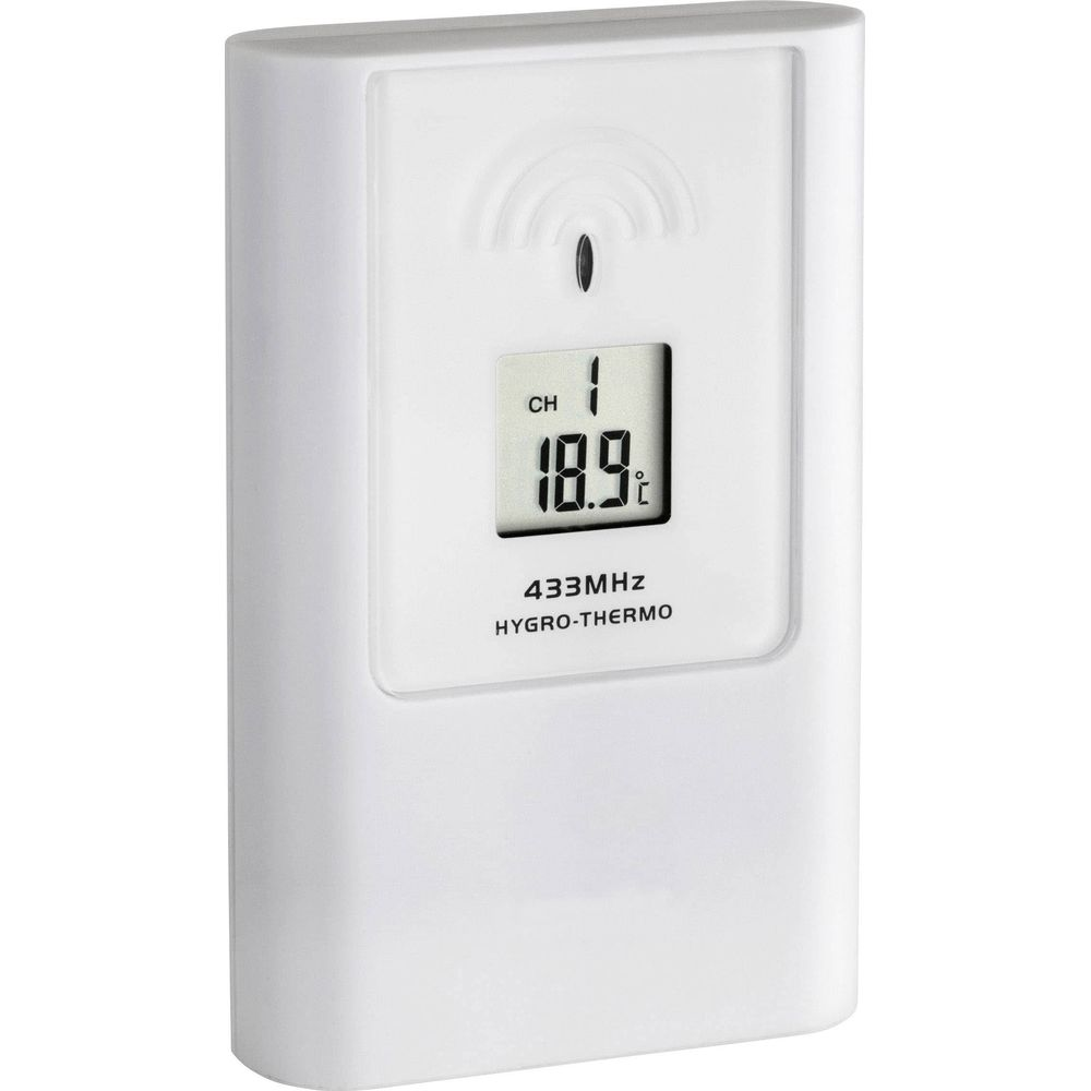 Ein wei'es Hygrometer mit LCD-Display zeigt 18,9 Grad an.