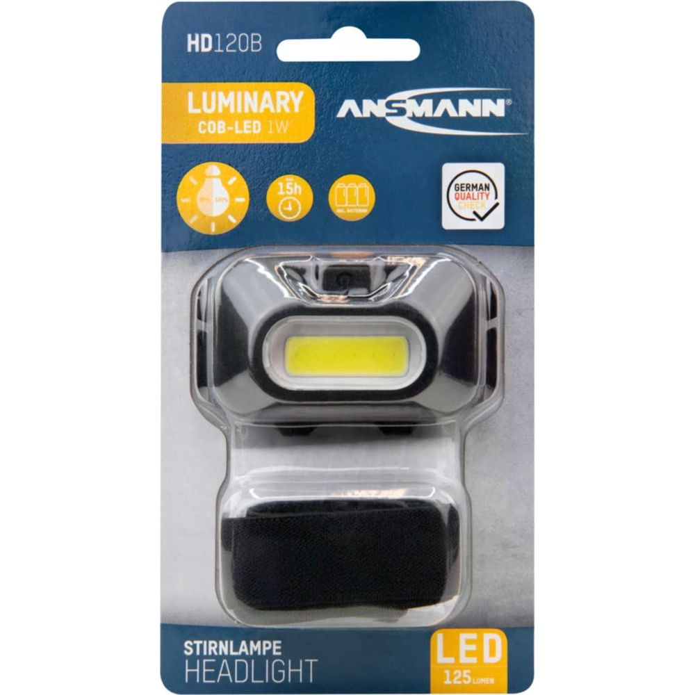 Ansmann HD120B LED Stirnlampe mit 125 Lumen und 1W COB-LED.