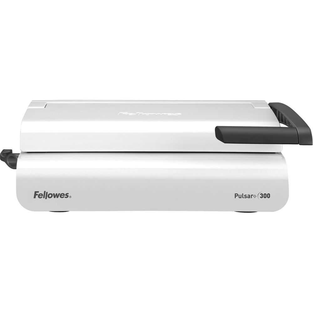A white Fellowes Pulsar 300 shredder with a black handle.