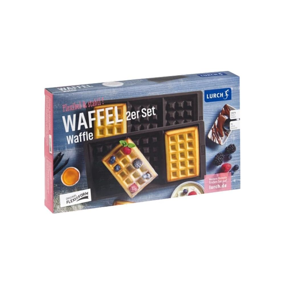 Opakowanie zestawu do gofrów z dwiema formami i jagodami.