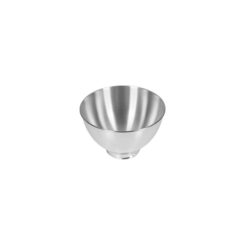 Un bol argenté brillant sur fond blanc.