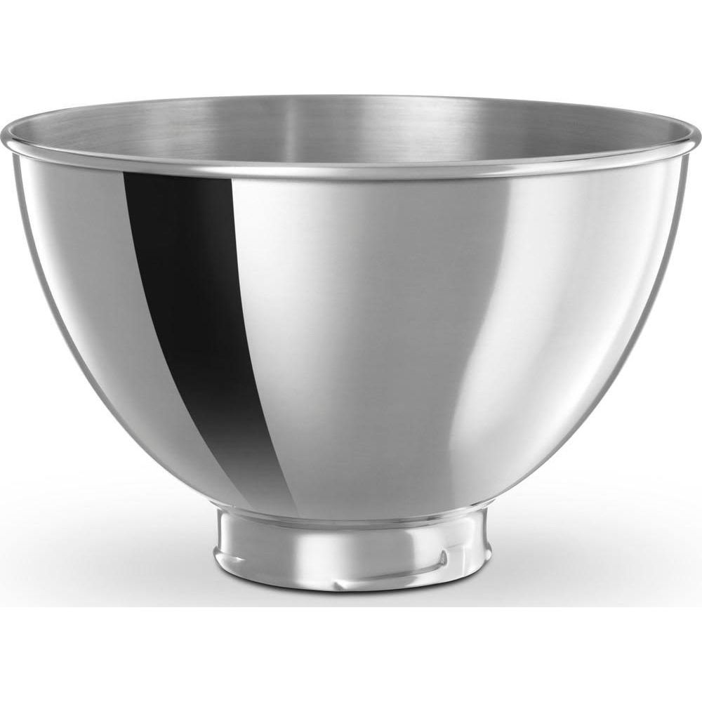 Un bol brillant en acier inoxydable avec un large bord et une base.