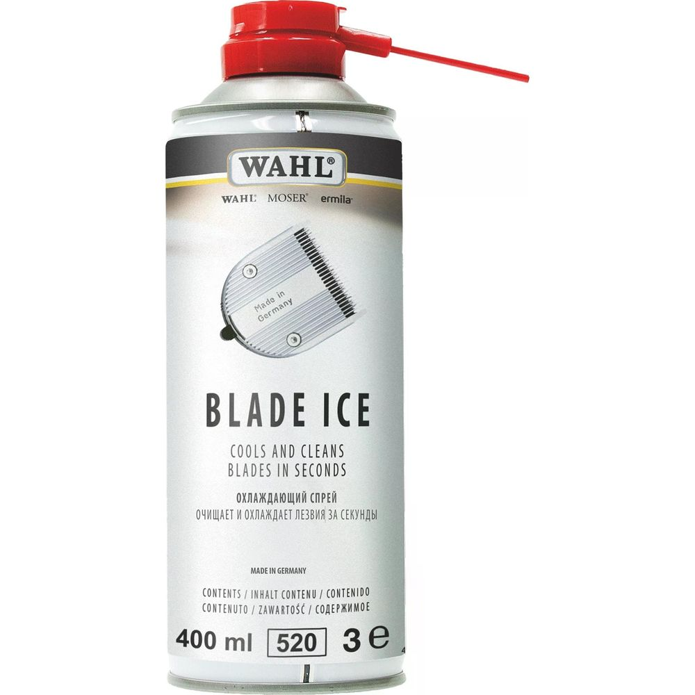Spray Wahl Blade Ice enfría y limpia cuchillas. Lata de 400 ml con boquilla roja.
