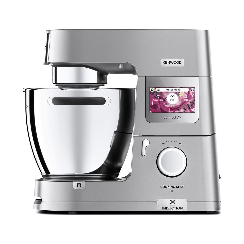 Ein silberner Kenwood Küchenchef XL mit Kochfunktion und Touchscreen.