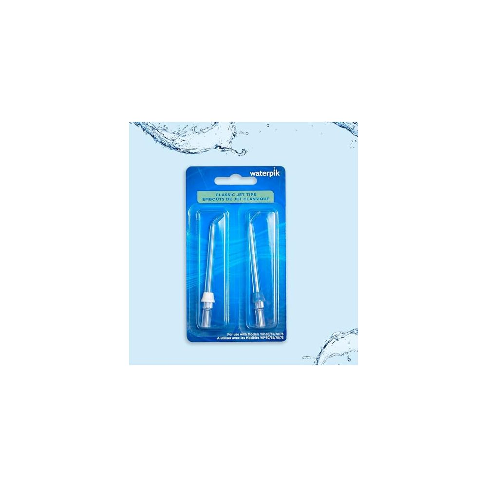 Waterpik Classic Jet Tips, zwei Mundduschen-Aufsätze in Blisterverpackung.