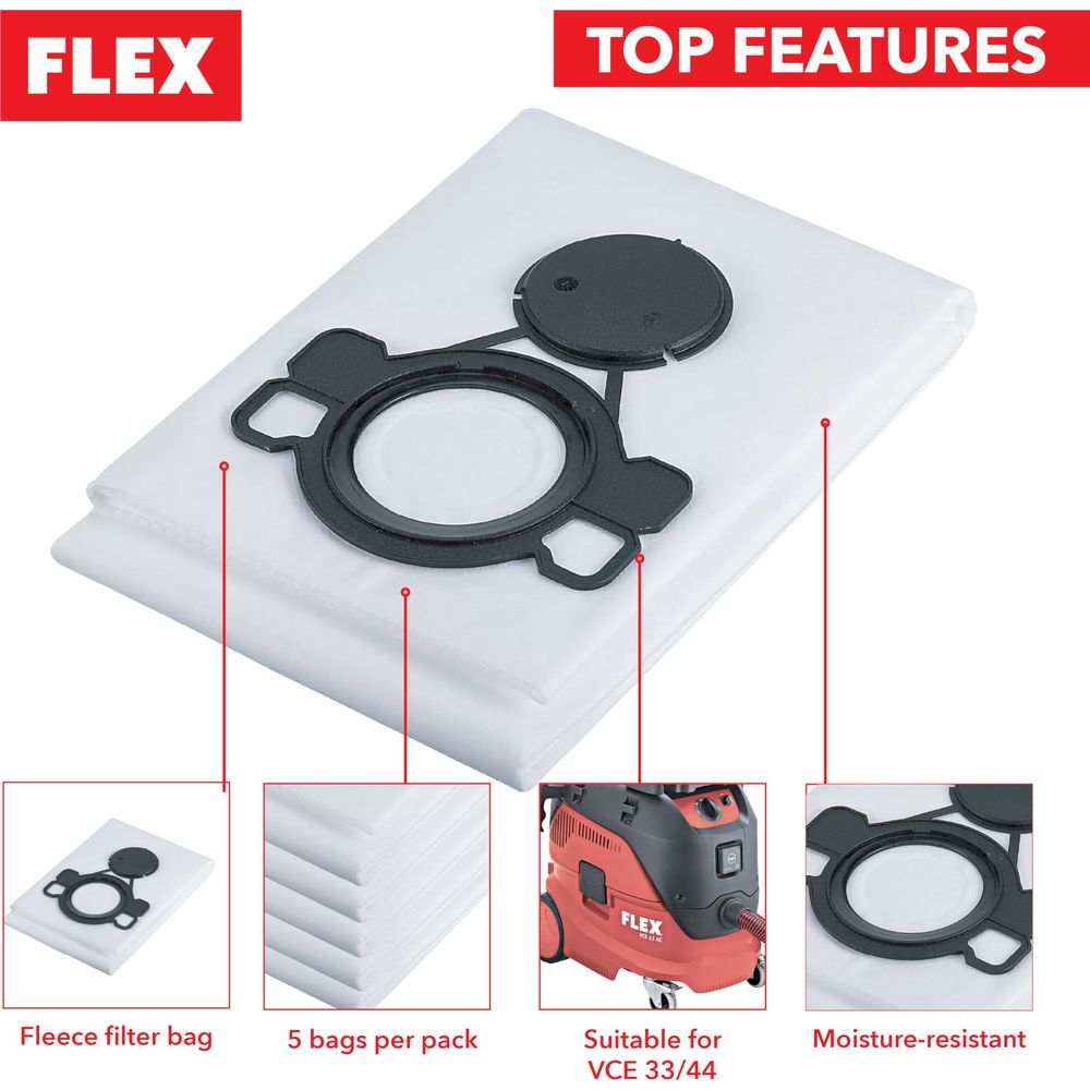 Białe worki filtracyjne z polaru z czarnym złączem do odkurzaczy, 5 szt.