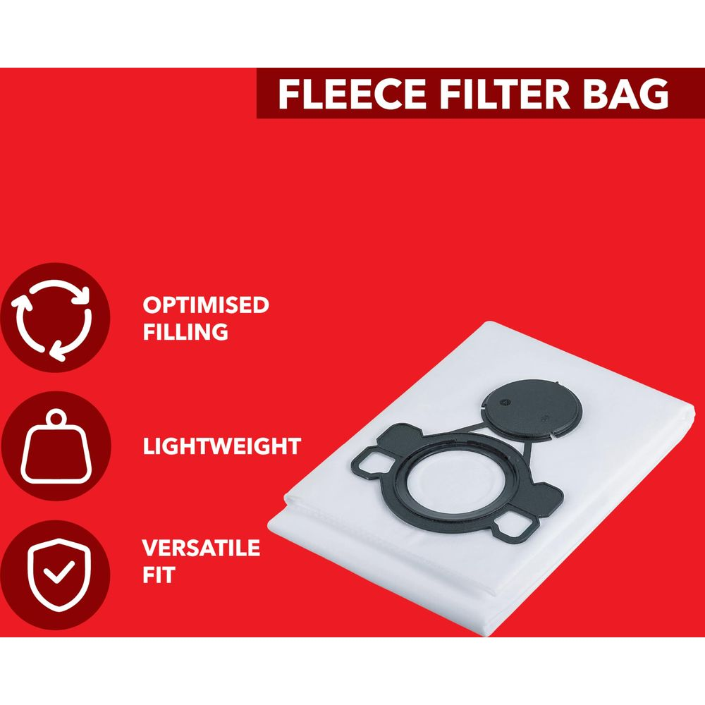 Biały worek filtracyjny z polaru z czarnym kołnierzem na czerwonym tle.