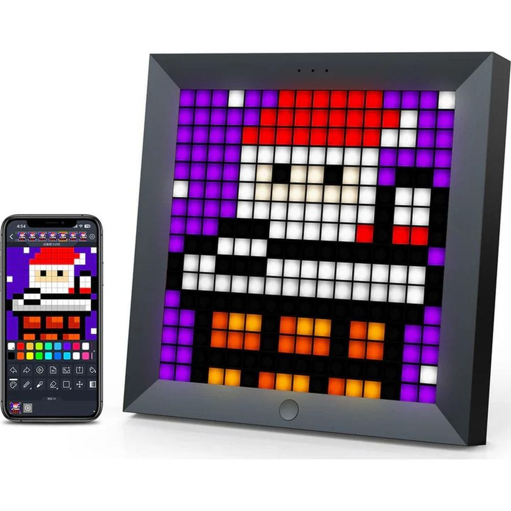 Bir akıllı telefon ve piksel ekran 8-bit Noel Baba tasarımı gösteriyor.
