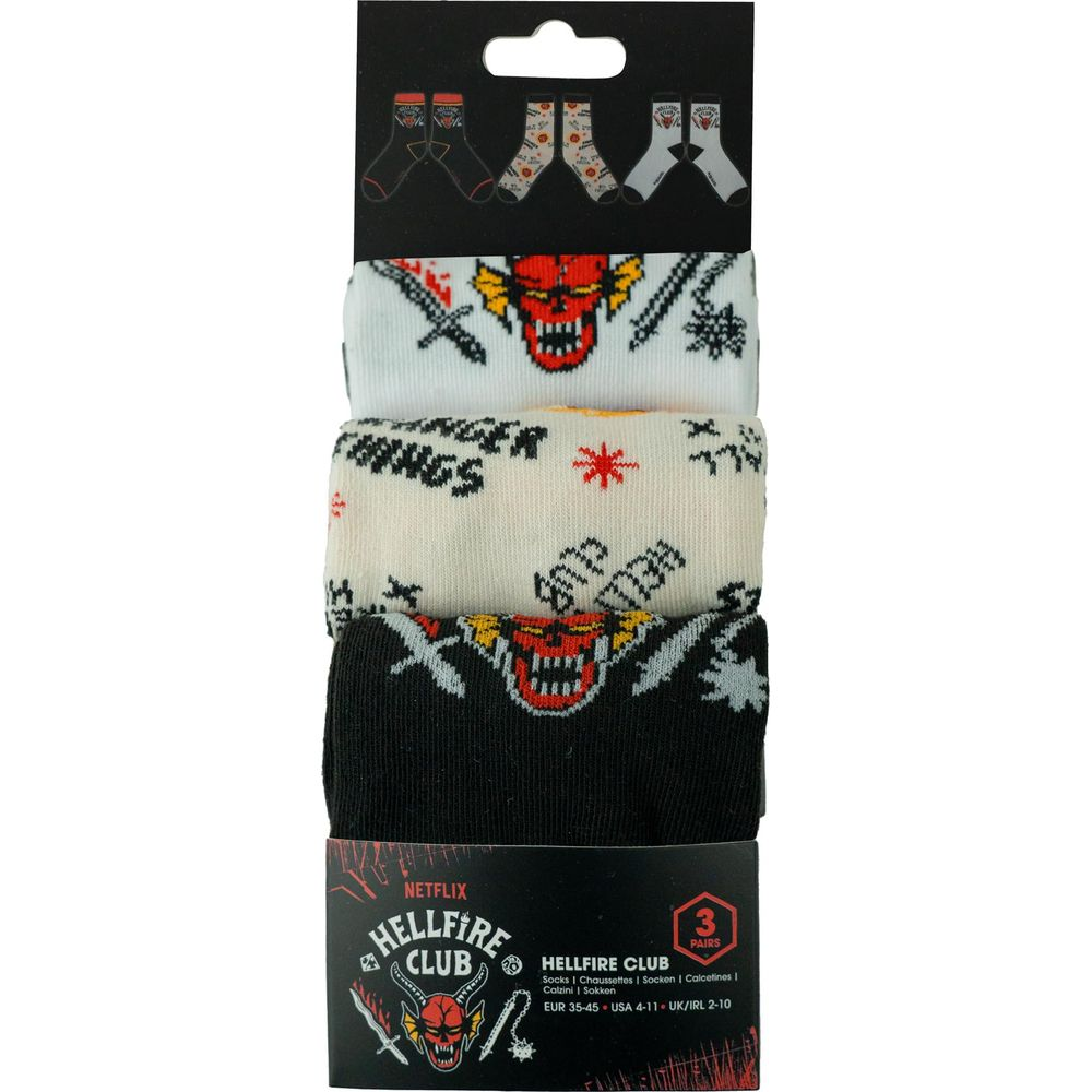 Lot de 3 paires de chaussettes Hellfire Club Netflix avec motifs.