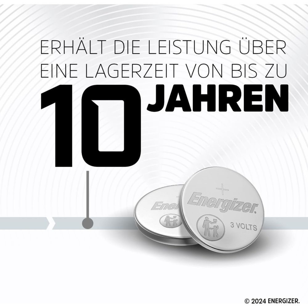 Pilas Energizer tipo botón con 10 años de vida útil.