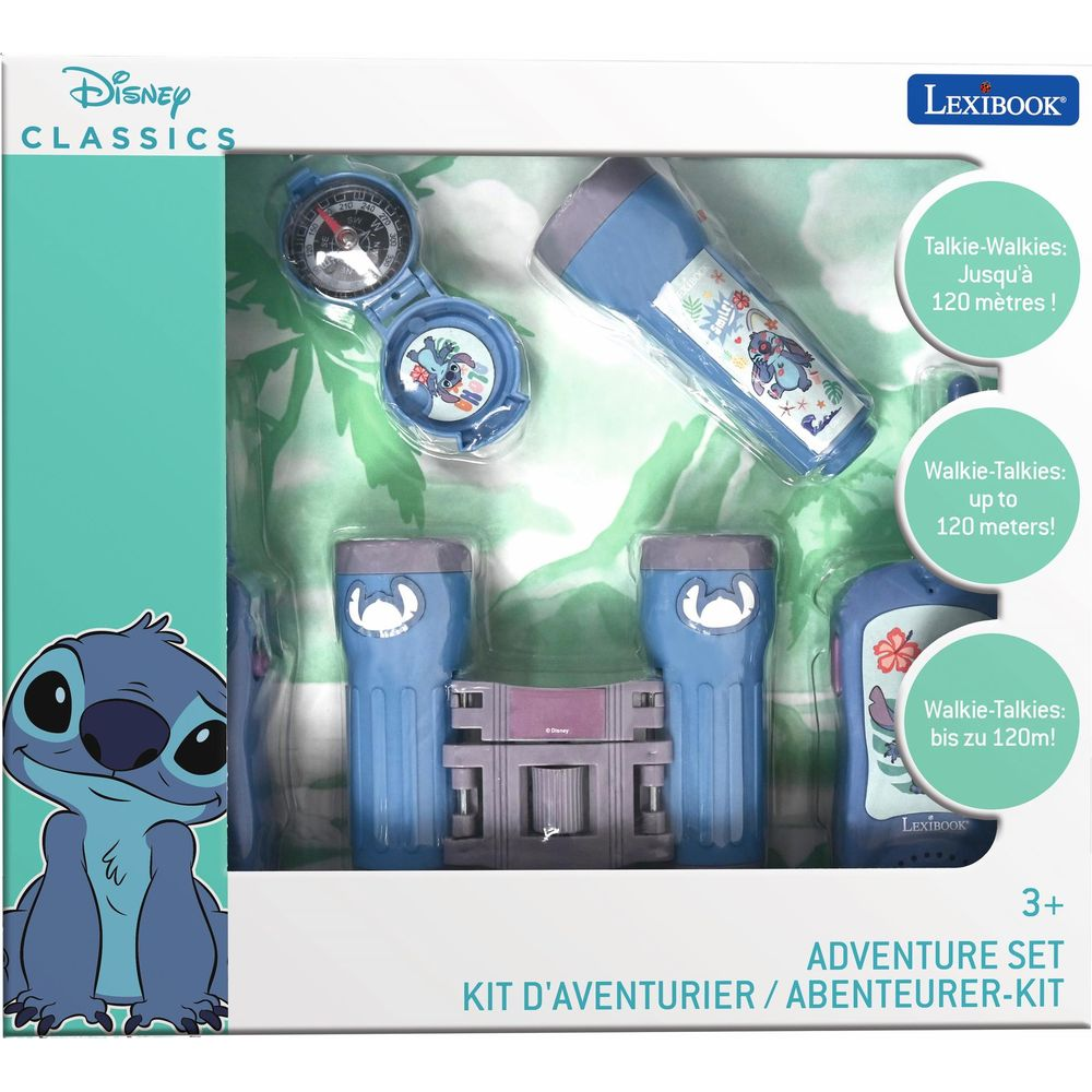 Set de Aventura Disney Classics con dos walkie-talkies, brújula y Stitch.