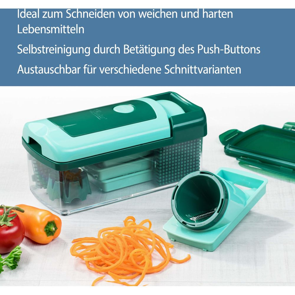 Utensile da cucina con accessori, taglia le verdure a spirale.