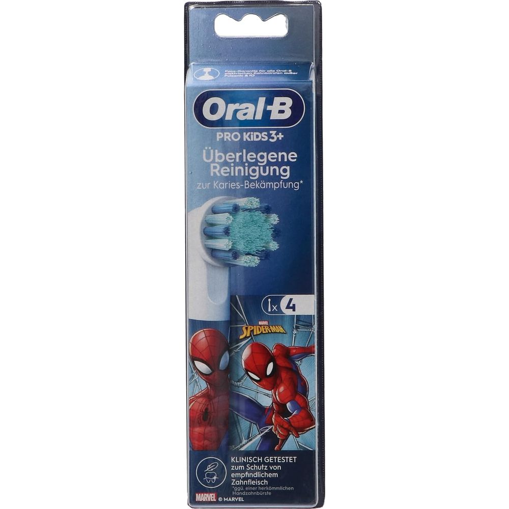 Oral-B Pro Kids 3+ Zahnbürstenköpfe mit Spiderman-Motiv, 4 Stück.