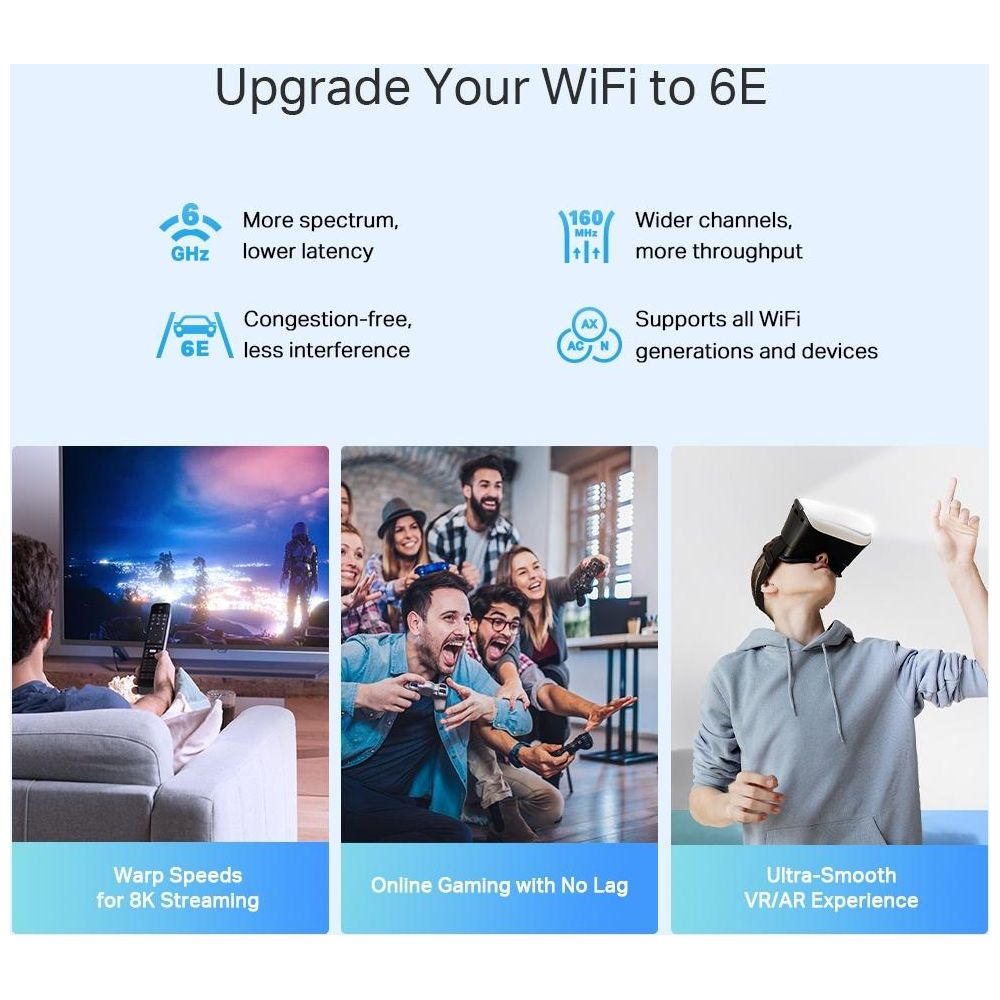 Upgrade Your WiFi to 6E: 8K streaming, online gaming, VR/AR.