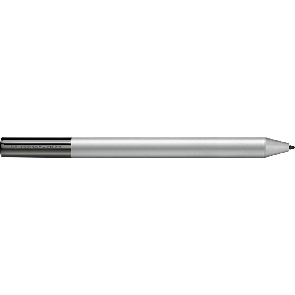 Silberner Eingabestift mit schwarzer Spitze und Aufschrift 'ASUS COLLECTION'.