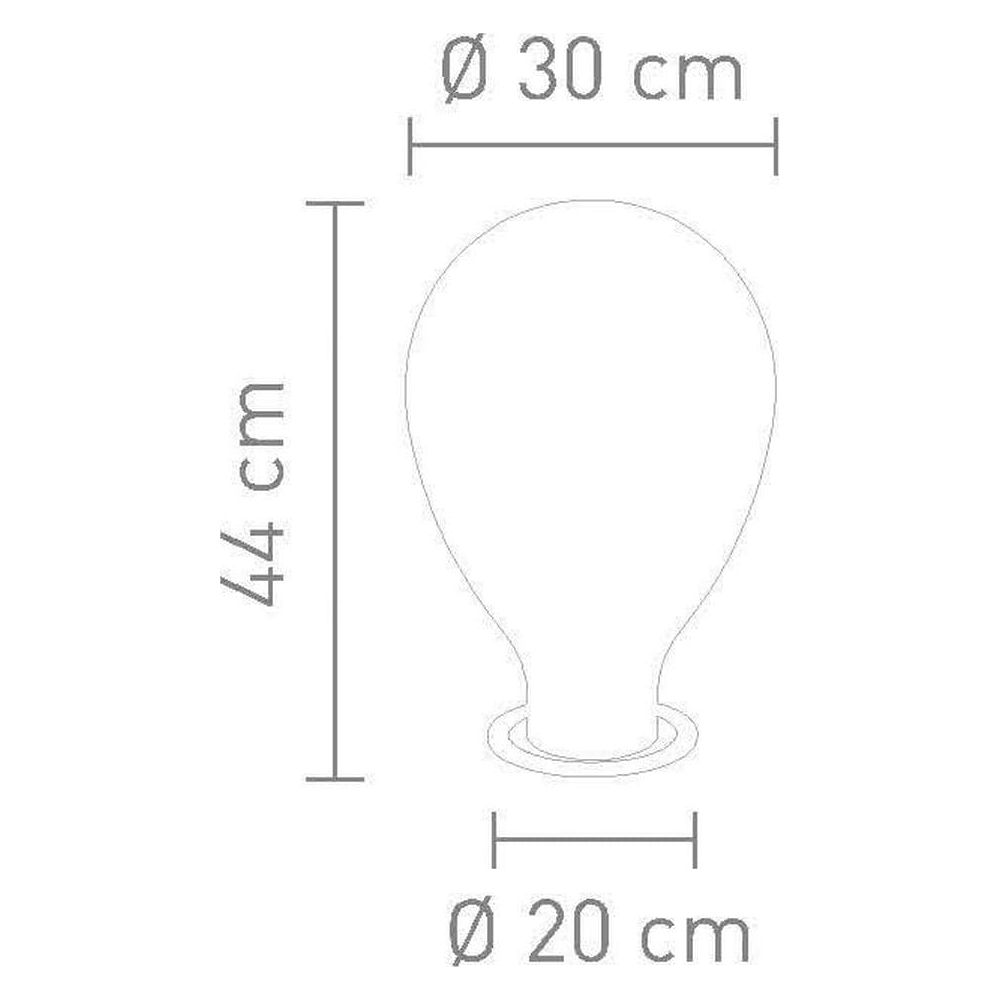Skizze einer Vase: Höhe 44 cm, maximaler Durchmesser 30 cm, Sockeldurchmesser 20 cm.