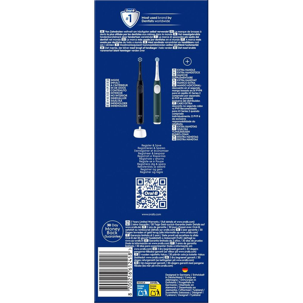 Oral-B prezentuje dwa elektryczne szczoteczki do zębów i informacje.