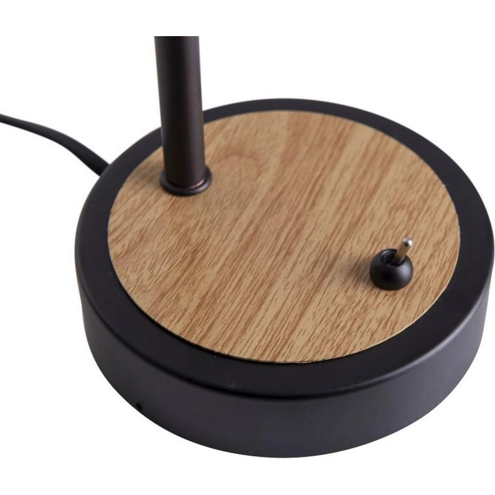 Basis einer Lampe mit Holzmaserung, schwarzem Rand und Kippschalter.