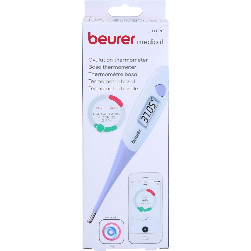Beurer medizinischer Ovulationsthermometer, lila, mit digitaler Anzeige.