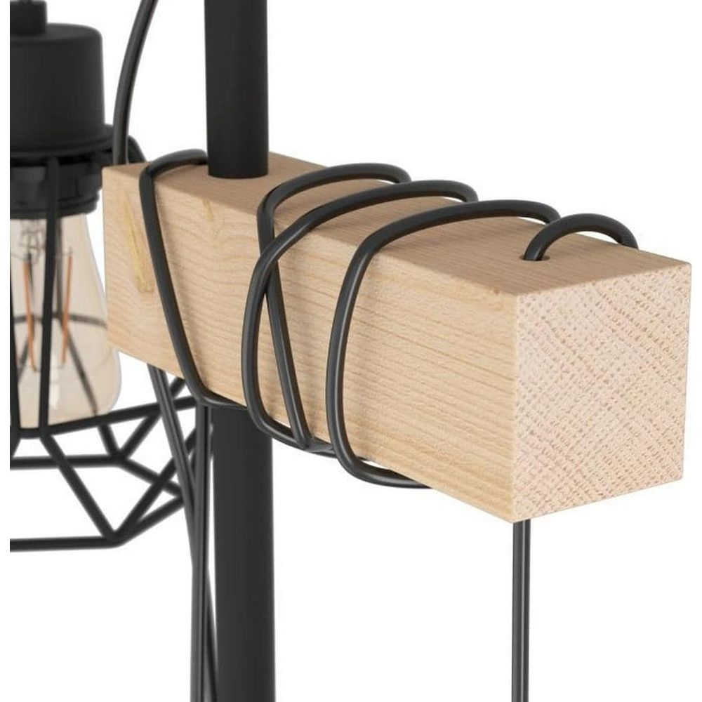 Poutre en bois avec fil noir, douille et ampoule.