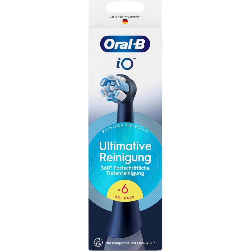 Ricambio testine Oral-B iO, confezione da 6, made in Germany.