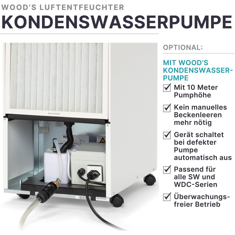 Kondenswasserpumpe mit Filter, Kabeln und Rädern. Optional mit vielen Funktionen.