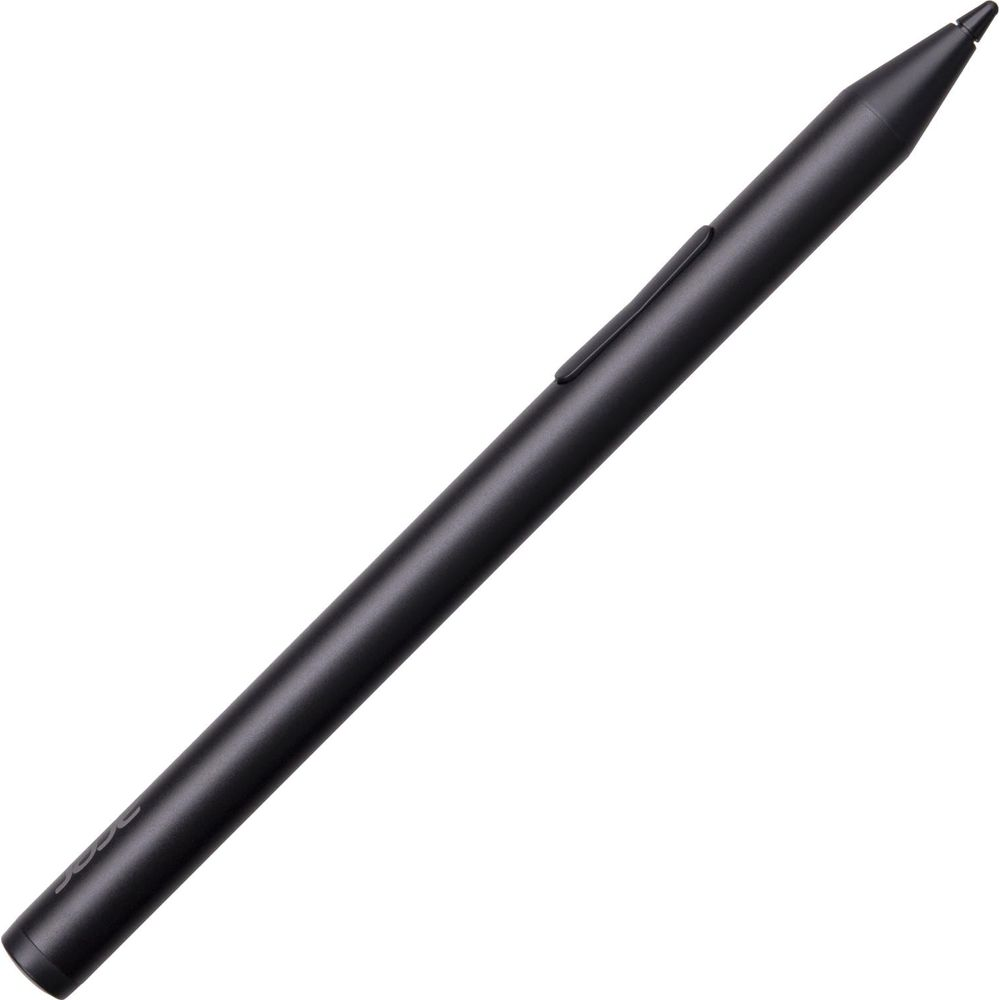 A sleek, black stylus with a beveled tip and a side button.