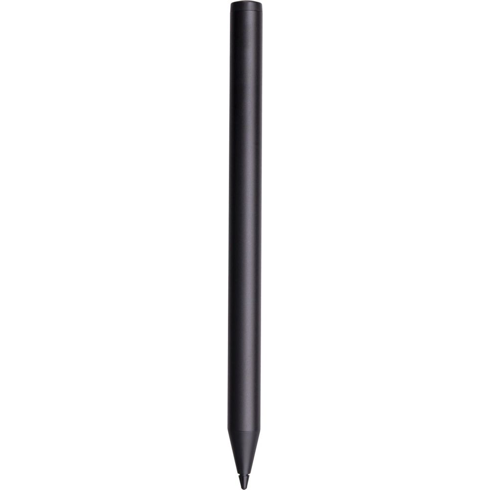 A slim, black stylus with a pointed tip, isolated on a white background.