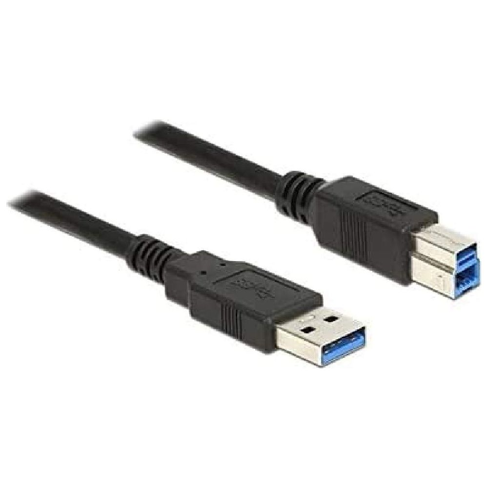 Twee zwarte USB 3.0 kabels met blauwe connectoren op witte achtergrond.