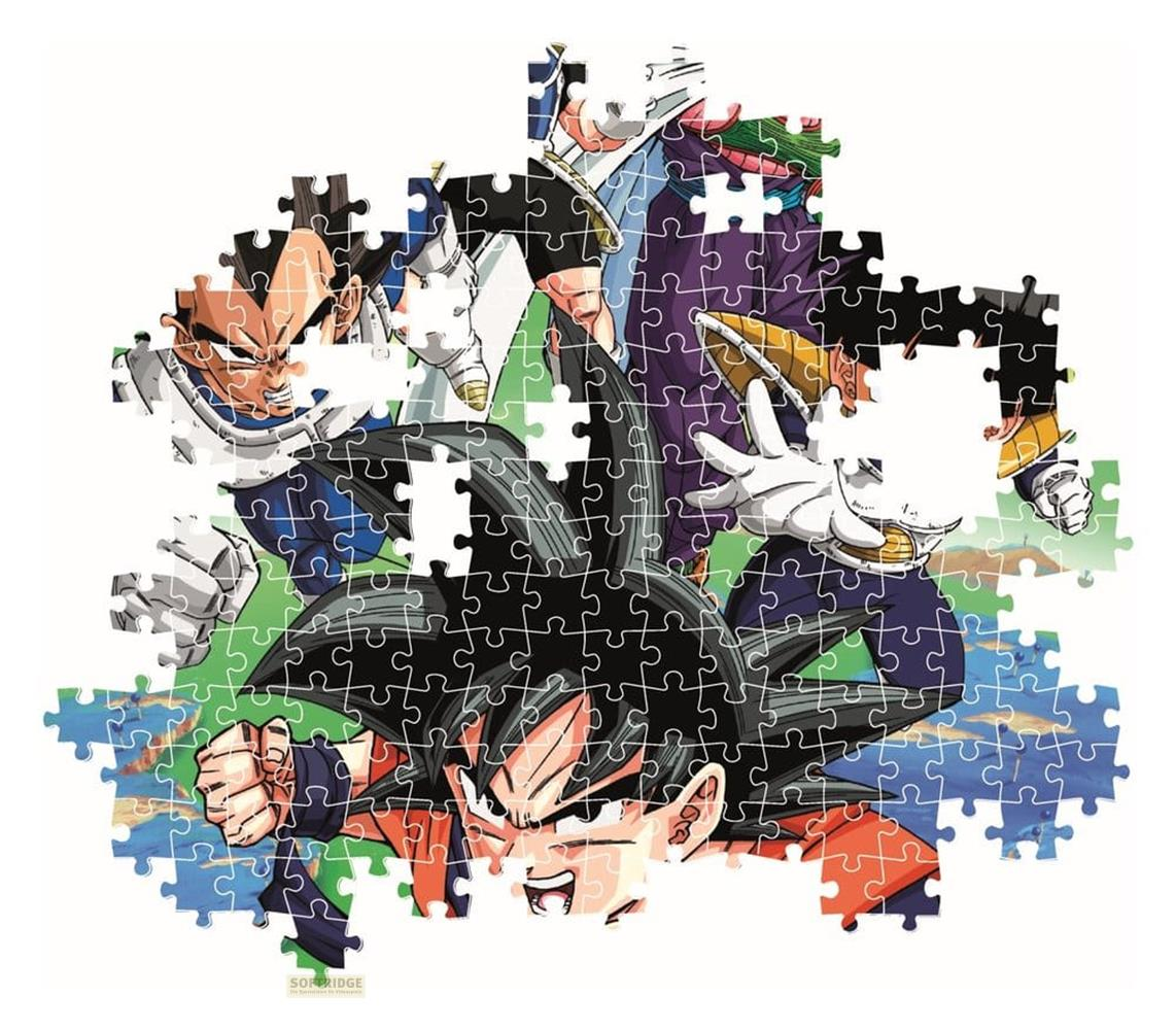 Postacie Dragon Ball Z na obrazku puzzli. Goku z przodu, Vegeta i inni w tle.
