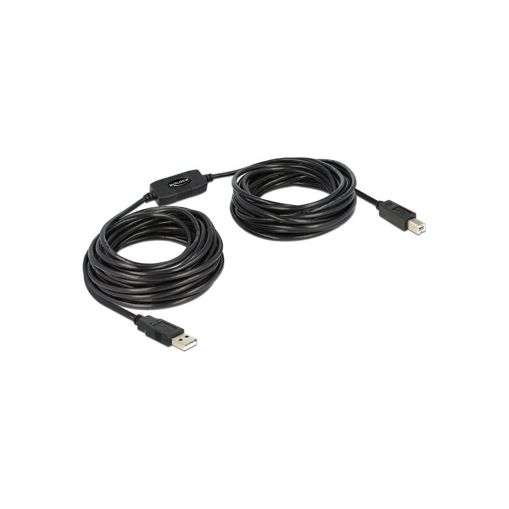 Een zwarte USB-kabel met twee USB-A-connectoren, opgerold.