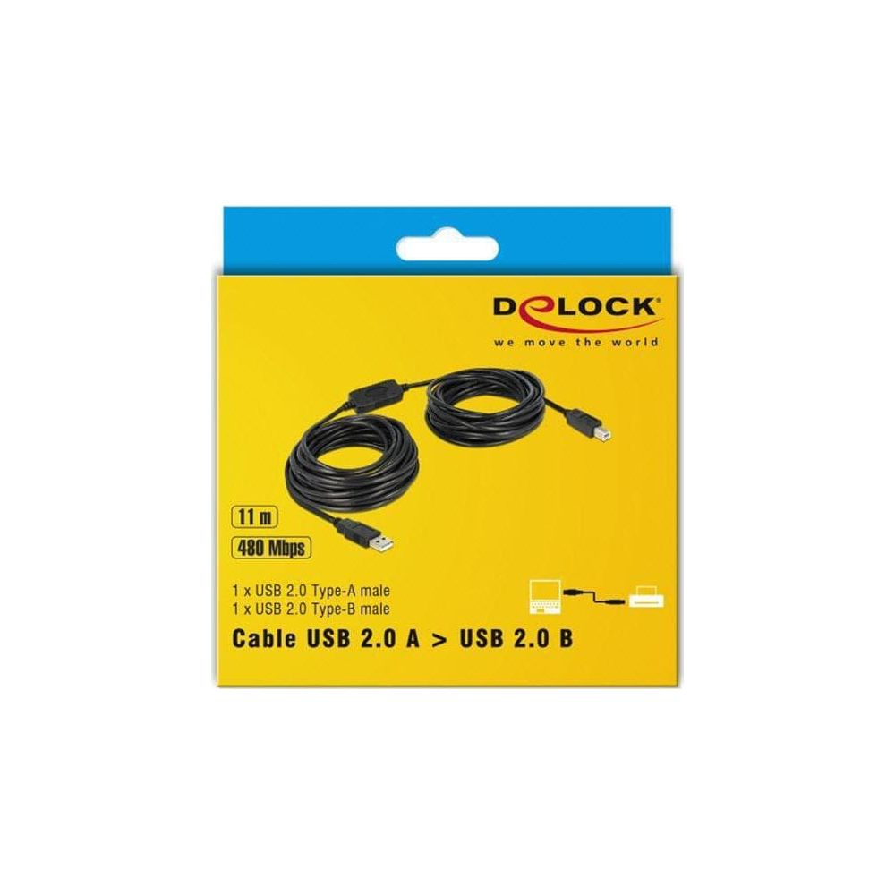 Delock USB 2.0 A naar USB 2.0 B kabel, 11m, 480 Mbps