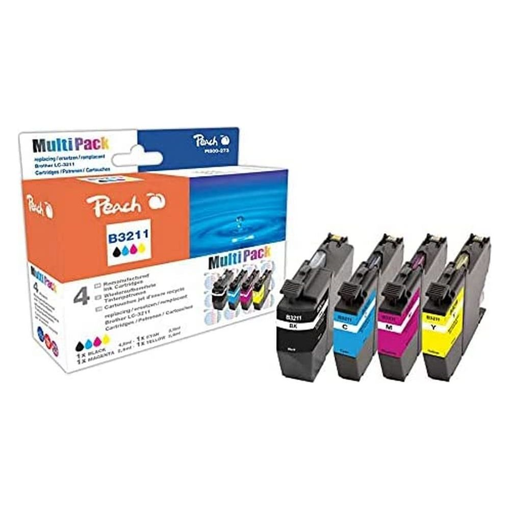 Multipack de cartouches d'encre Peach pour Brother LC-3211 : 4 cartouches (Noir, Cyan, Magenta, Jaune).