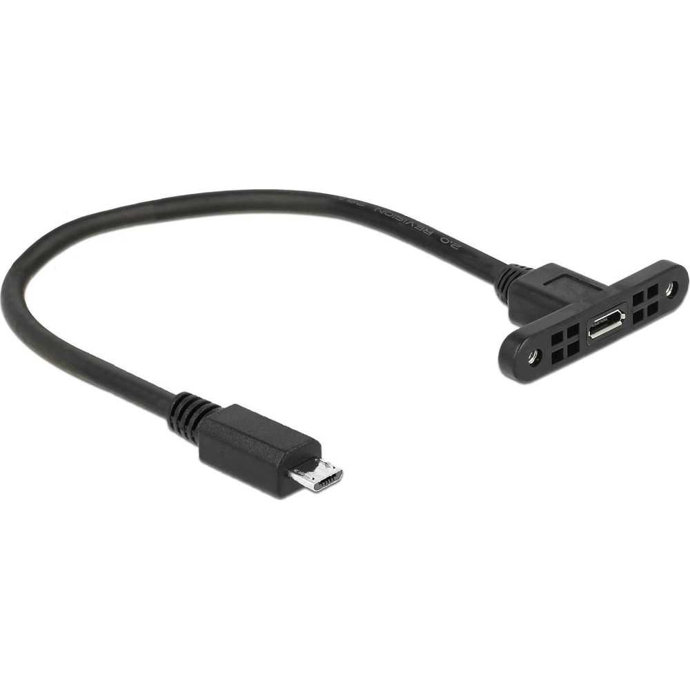 Black USB cable with Micro-USB plug and female connector.