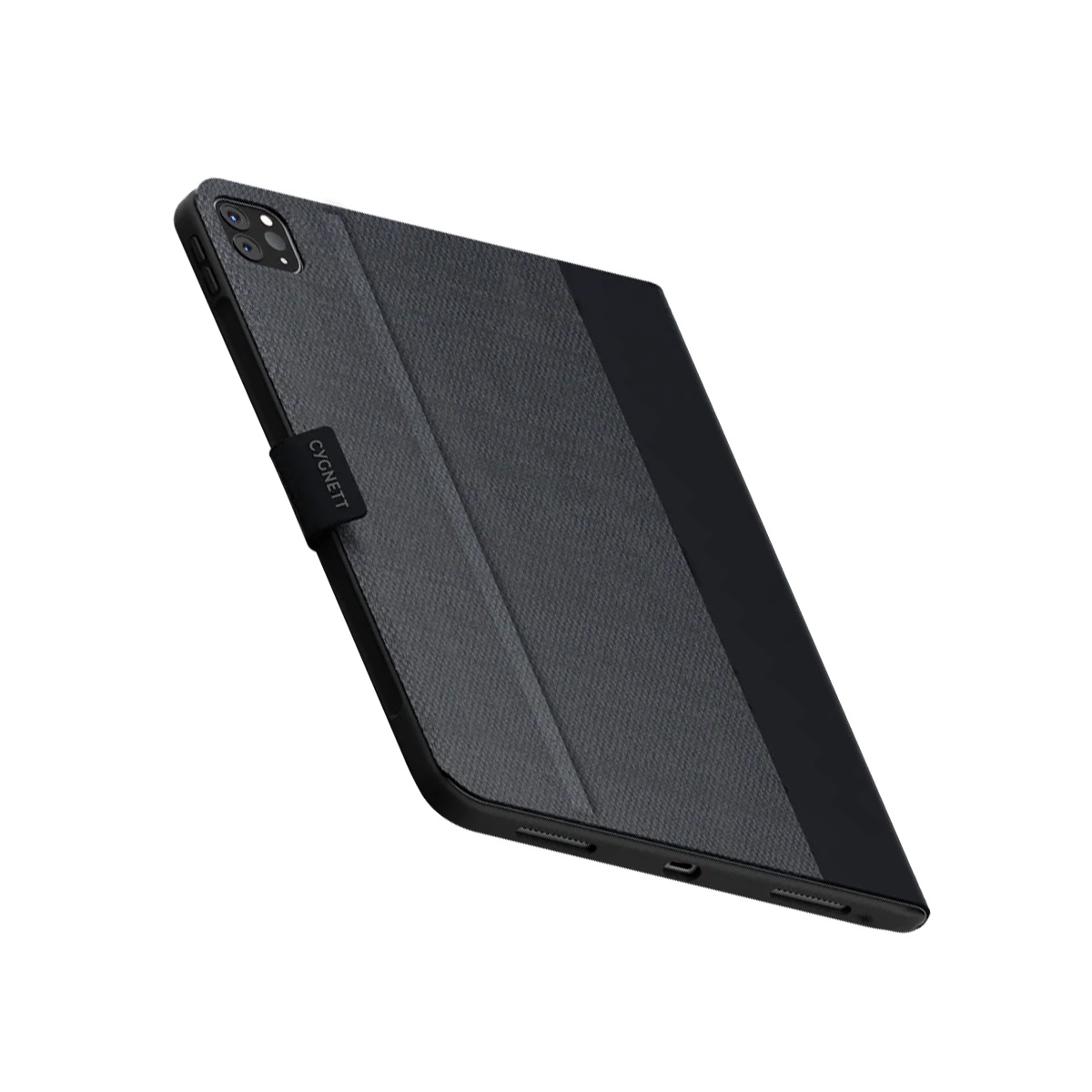 Custodia per tablet grigia con cinturino nero e modulo.