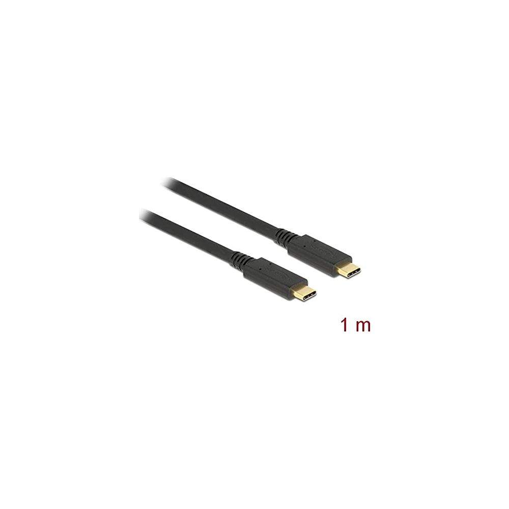 Un câble USB-C noir avec deux connecteurs, long de 1 m.