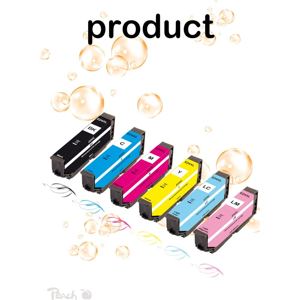 Pięć wkładów atramentowych: Czarny, Cyjan, Magenta, Żółty, Jasny cyjan, Jasny magenta.