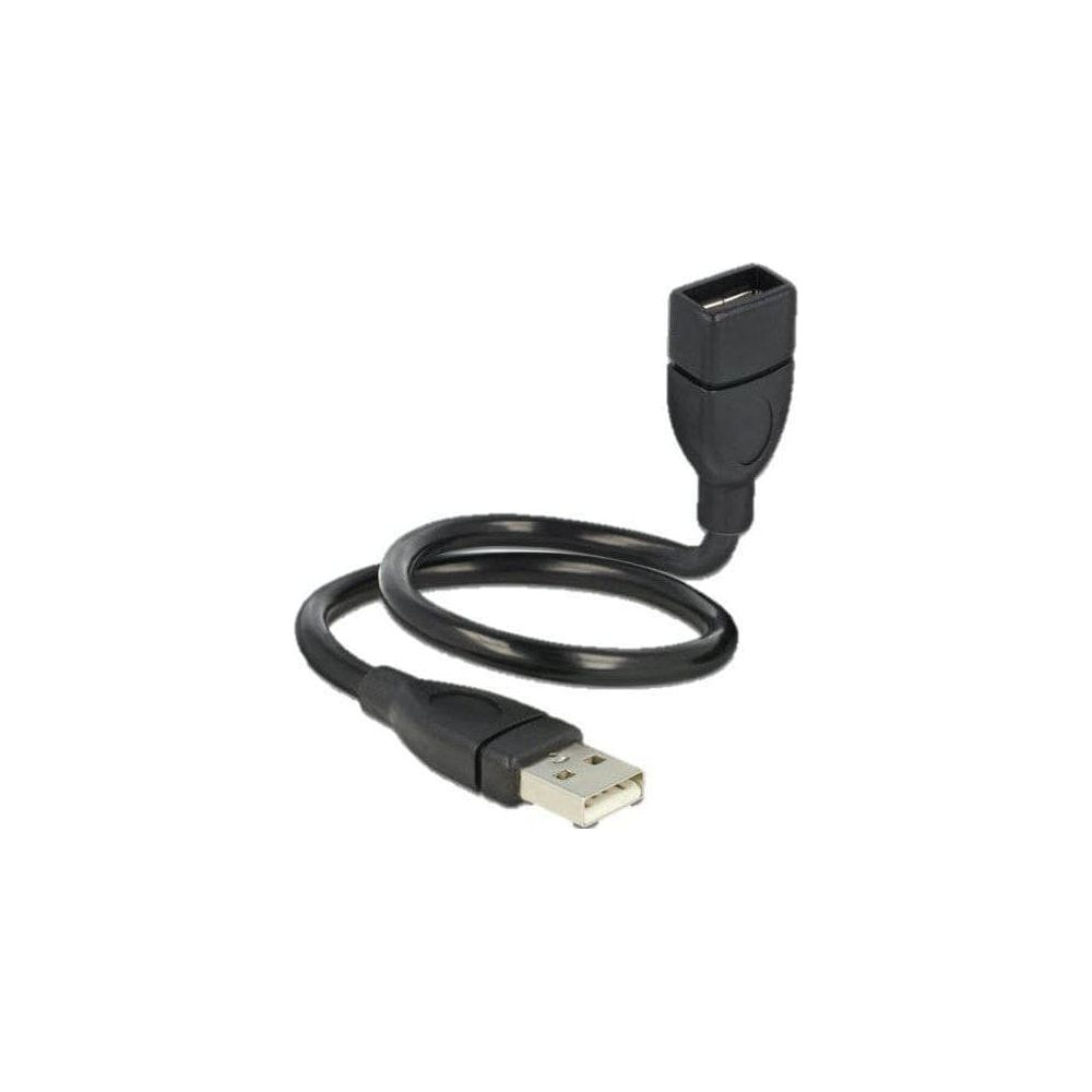 Câble USB noir avec un connecteur mâle et un connecteur femelle sur fond blanc.