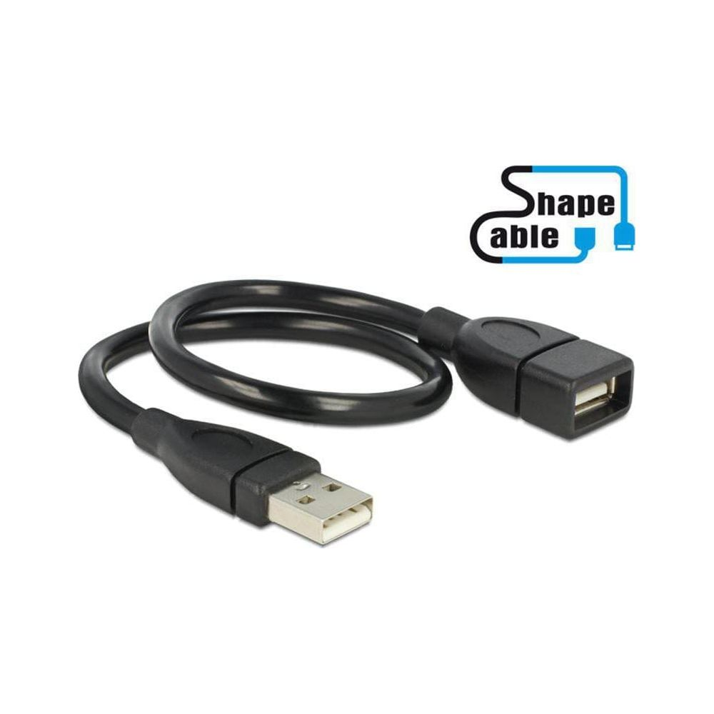 Un câble d'extension USB noir avec un connecteur mâle de type A et une prise femelle.