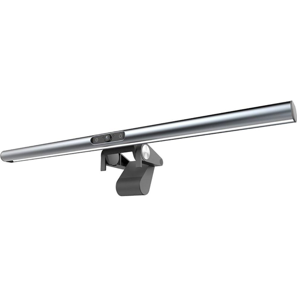 Eine schlanke, silberne Schreibtischlampe mit einem verstellbaren Clip-Halter.