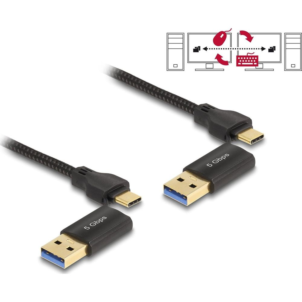 Due cavi da USB-C a USB-A, 5 Gbps, con schema di computer.