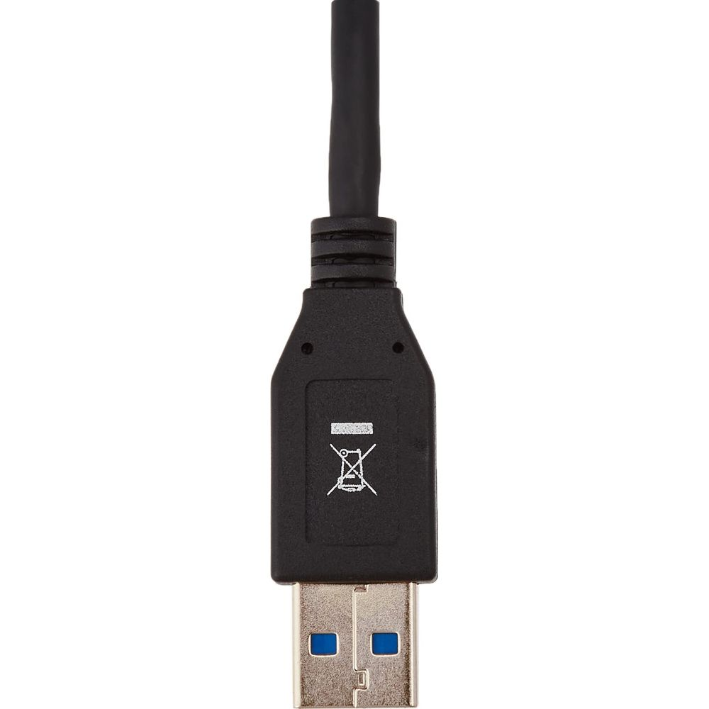Connecteur USB 3.0 noir avec icônes et intérieur bleu.