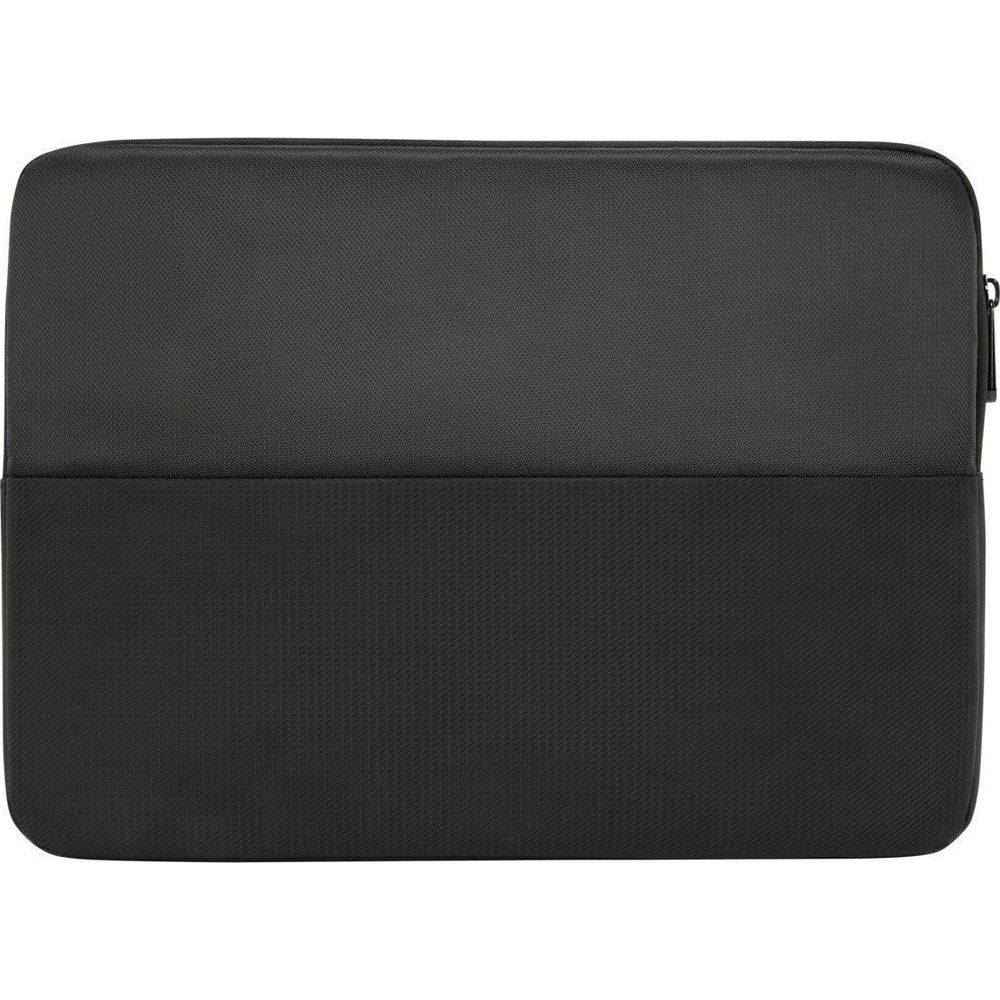 Funda negra para portátil con cremallera superior.